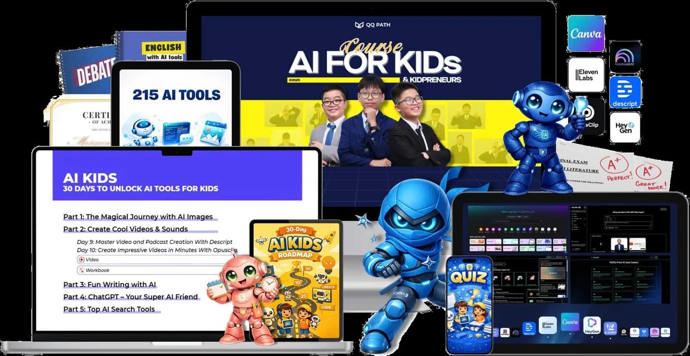 Trọn bộ khoá AI Kid và Kid Entrepreneurs trên máy tính, máy tính bảng và điện thoại